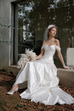 Load image into Gallery viewer, White Formal Bridal Dress with Elegant Train, Romantic Wedding Gown