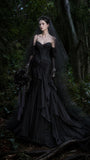 Load image into Gallery viewer, Black Gothic Wedding Dress with Elegant Train, Dark Romantic Bridal Gown