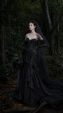 Load image into Gallery viewer, Black Gothic Wedding Dress with Elegant Train, Dark Romantic Bridal Gown
