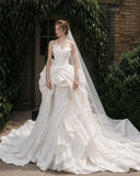 Load image into Gallery viewer, Ivory Wedding Gown with Graceful Full Length Silhouette and Dramatic Bridal Train