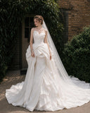 Load image into Gallery viewer, Ivory Wedding Gown with Graceful Full Length Silhouette and Dramatic Bridal Train