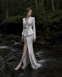 Load image into Gallery viewer, Silver Gray Elegant Floor Length Dress, Modern Formal Gown for Gala and Reception