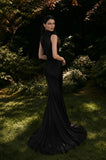 Load image into Gallery viewer, Black Formal Evening Dress with Refined Full Length Silhouette for Reception and Gala