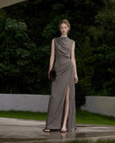 Load image into Gallery viewer, Silver Gray Elegant Floor Length Dress, Modern Formal Gown for Gala and Reception