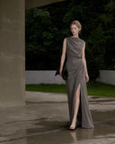 Load image into Gallery viewer, Silver Gray Elegant Floor Length Dress, Modern Formal Gown for Gala and Reception
