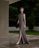 Load image into Gallery viewer, Silver Gray Elegant Floor Length Dress, Modern Formal Gown for Gala and Reception