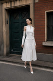 Load image into Gallery viewer, White Two Piece Midi Set, Crop Top and Skirt Formal Outfit for Special Occasion