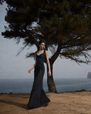 Load image into Gallery viewer, Black Formal Evening Dress with Refined Full Length Silhouette for Reception and Gala