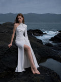 Load image into Gallery viewer, White Slit Midi Dress, Elegant Formal Party Dress for Reception and Special Event