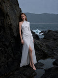 Load image into Gallery viewer, White Slit Midi Dress, Elegant Formal Party Dress for Reception and Special Event