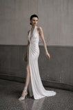 Load image into Gallery viewer, Ivory Statement Wedding Dress with Flowing Skirt and Refined Bridal Silhouette