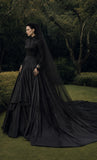 Load image into Gallery viewer, Black Alternative Wedding Gown with Flowing Train and Gothic Bridal Style