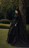 Load image into Gallery viewer, Black Alternative Wedding Gown with Flowing Train and Gothic Bridal Style