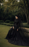 Load image into Gallery viewer, Black Alternative Wedding Gown with Flowing Train and Gothic Bridal Style