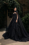 Load image into Gallery viewer, Black Gothic Wedding Dress with Elegant Train, Dark Romantic Bridal Gown