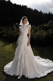 Load image into Gallery viewer, Ivory Bridal Gown with Flowing Train, Elegant Wedding Dress for Formal Ceremony