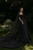Load image into Gallery viewer, Black Alternative Wedding Gown with Flowing Train and Gothic Bridal Style