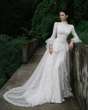 Load image into Gallery viewer, White Formal Bridal Dress with Elegant Train, Romantic Wedding Gown