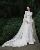 Load image into Gallery viewer, White Formal Bridal Dress with Elegant Train, Romantic Wedding Gown