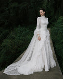 Load image into Gallery viewer, White Formal Bridal Dress with Elegant Train, Romantic Wedding Gown