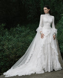 Load image into Gallery viewer, White Formal Bridal Dress with Elegant Train, Romantic Wedding Gown
