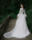 Load image into Gallery viewer, White Formal Bridal Dress with Elegant Train, Romantic Wedding Gown