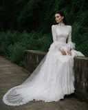 Load image into Gallery viewer, White Formal Bridal Dress with Elegant Train, Romantic Wedding Gown