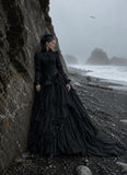 Load image into Gallery viewer, Black Gothic Bridal Gown with Dramatic Train, Alternative Wedding Dress