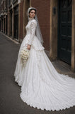 Load image into Gallery viewer, White Statement Wedding Dress with Flowing Skirt and Refined Bridal Silhouette