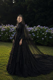 Load image into Gallery viewer, Black Gothic Bridal Gown with Dramatic Train, Alternative Wedding Dress