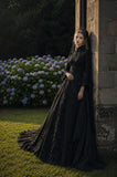 Load image into Gallery viewer, Black Gothic Bridal Gown with Dramatic Train, Alternative Wedding Dress