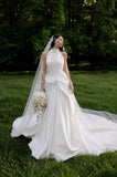 Load image into Gallery viewer, White Wedding Gown with Graceful Full Length Silhouette and Dramatic Bridal Train