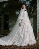 Load image into Gallery viewer, White Formal Bridal Dress with Elegant Train, Romantic Wedding Gown