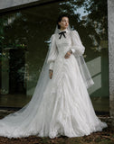 Load image into Gallery viewer, White Formal Bridal Dress with Elegant Train, Romantic Wedding Gown