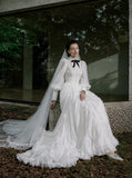 Load image into Gallery viewer, White Formal Bridal Dress with Elegant Train, Romantic Wedding Gown