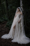 Load image into Gallery viewer, White Statement Wedding Dress with Flowing Skirt and Refined Bridal Silhouette