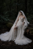 Load image into Gallery viewer, White Statement Wedding Dress with Flowing Skirt and Refined Bridal Silhouette
