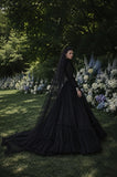 Load image into Gallery viewer, Black Alternative Wedding Gown with Flowing Train and Gothic Bridal Style