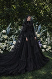 Load image into Gallery viewer, Black Alternative Wedding Gown with Flowing Train and Gothic Bridal Style