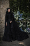 Load image into Gallery viewer, Black Alternative Wedding Gown with Flowing Train and Gothic Bridal Style
