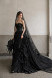 Load image into Gallery viewer, Black Gothic Wedding Dress with Elegant Train, Dark Romantic Bridal Gown