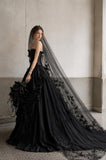 Load image into Gallery viewer, Black Gothic Wedding Dress with Elegant Train, Dark Romantic Bridal Gown