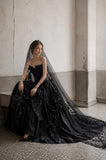 Load image into Gallery viewer, Black Gothic Wedding Dress with Elegant Train, Dark Romantic Bridal Gown
