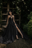 Load image into Gallery viewer, Black Gothic Bridal Gown with Dramatic Train, Alternative Wedding Dress