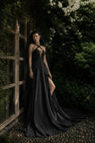 Load image into Gallery viewer, Black Gothic Bridal Gown with Dramatic Train, Alternative Wedding Dress