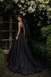Load image into Gallery viewer, Black Gothic Bridal Gown with Dramatic Train, Alternative Wedding Dress