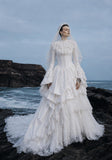 Load image into Gallery viewer, White Wedding Gown with Graceful Full Length Silhouette and Dramatic Bridal Train
