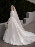 Load image into Gallery viewer, White Formal Bridal Dress with Elegant Train, Romantic Wedding Gown