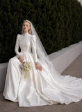 Load image into Gallery viewer, White Formal Bridal Dress with Elegant Train, Romantic Wedding Gown