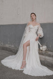 Load image into Gallery viewer, Ivory Statement Wedding Dress with Flowing Skirt and Refined Bridal Silhouette